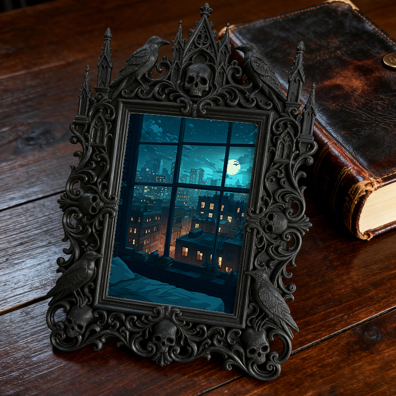 Hot-selling Gothic Dark-style Photo Frame | Gothic Pet Memorial Shrine Decor, Photo Ornament, Dual-use Display, Waterproof Warm-tone Plastic