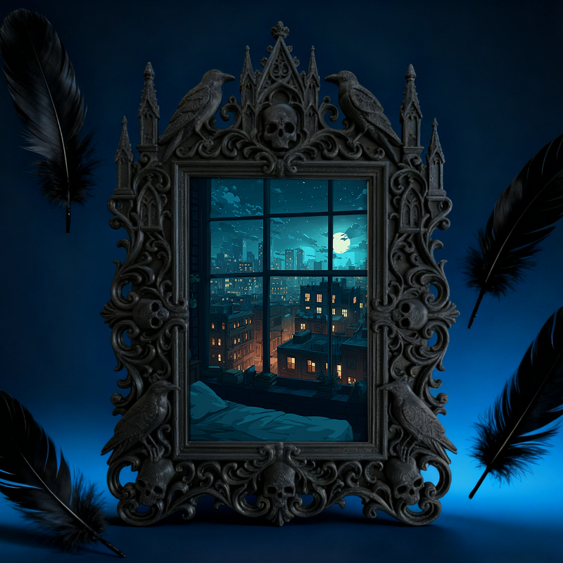 Hot-selling Gothic Dark-style Photo Frame | Gothic Pet Memorial Shrine Decor, Photo Ornament, Dual-use Display, Waterproof Warm-tone Plastic