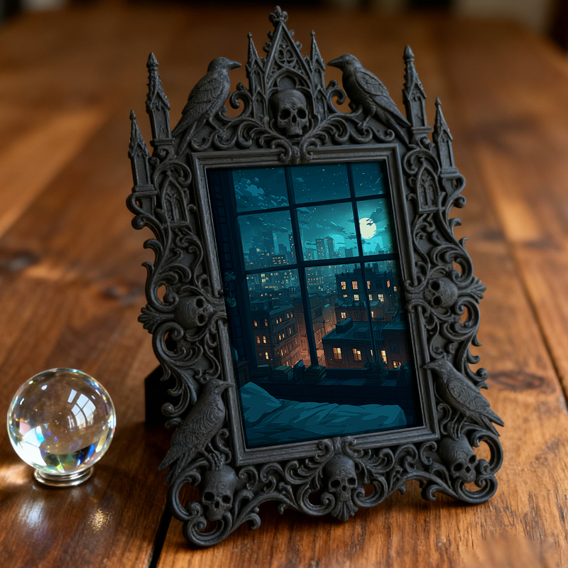 Hot-selling Gothic Dark-style Photo Frame | Gothic Pet Memorial Shrine Decor, Photo Ornament, Dual-use Display, Waterproof Warm-tone Plastic