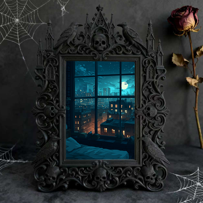 Hot-selling Gothic Dark-style Photo Frame | Gothic Pet Memorial Shrine Decor, Photo Ornament, Dual-use Display, Waterproof Warm-tone Plastic