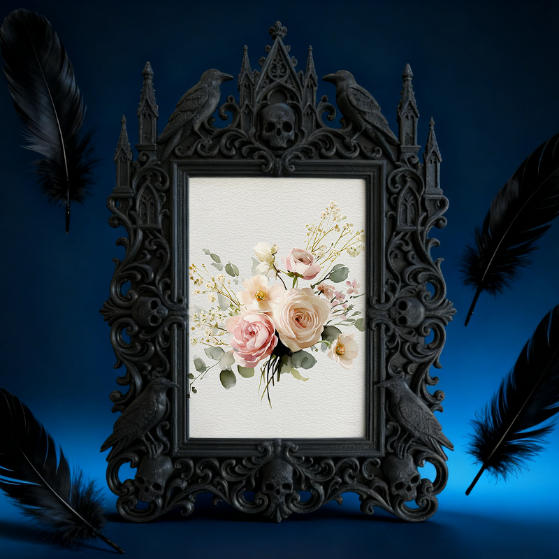 Popular Gothic Dark-style Photo Frame | Horror Game Streamer Background Wall Decor, Photo Ornament, Wall/Table Dual-use, Waterproof Compact 