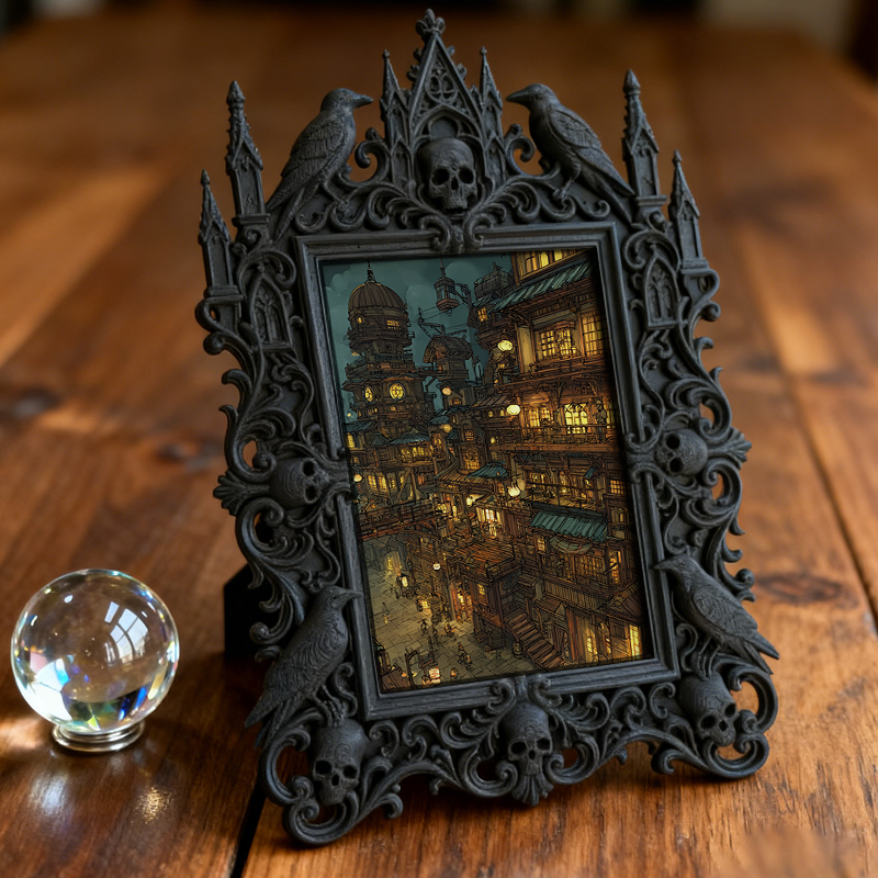 Bestseller Gothic Dark-style Photo Frame | Dark Academia Student Dorm Desk Decor, Photo Ornament, Wall/Table Dual-use, Waterproof Durable Pl