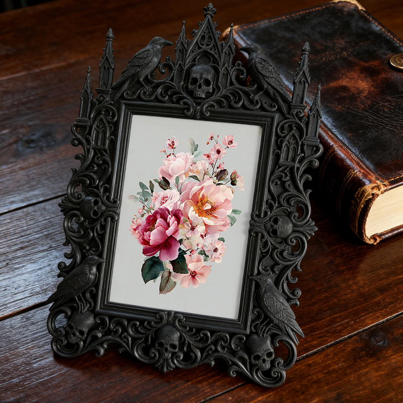 Stylish Gothic Dark-style Photo Frame | Retro Horror VHS Collection Shelf Decor, Photo Ornament, Wall-mountable & Tabletop, Waterproof Class