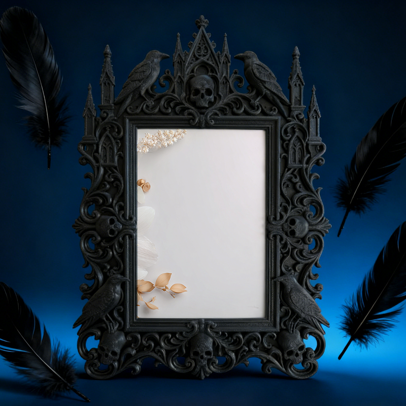 Top-rated Gothic Dark-style Photo Frame | Witchy Pottery Glazing Studio Decor, Photo Ornament, Wall-mountable & Tabletop, Waterproof Anti-sl