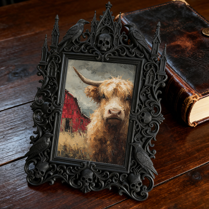 Premium Gothic Dark-style Photo Frame | Witchy Bookbinding Workshop Decor, Photo Ornament, Wall-mountable & Tabletop, Waterproof Sturdy Plas