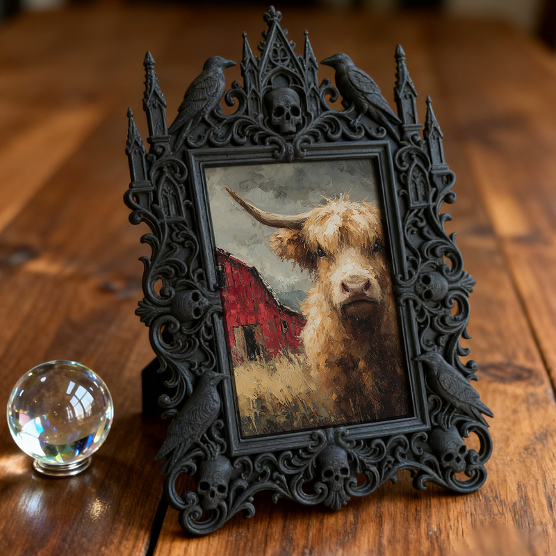 Premium Gothic Dark-style Photo Frame | Witchy Bookbinding Workshop Decor, Photo Ornament, Wall-mountable & Tabletop, Waterproof Sturdy Plas