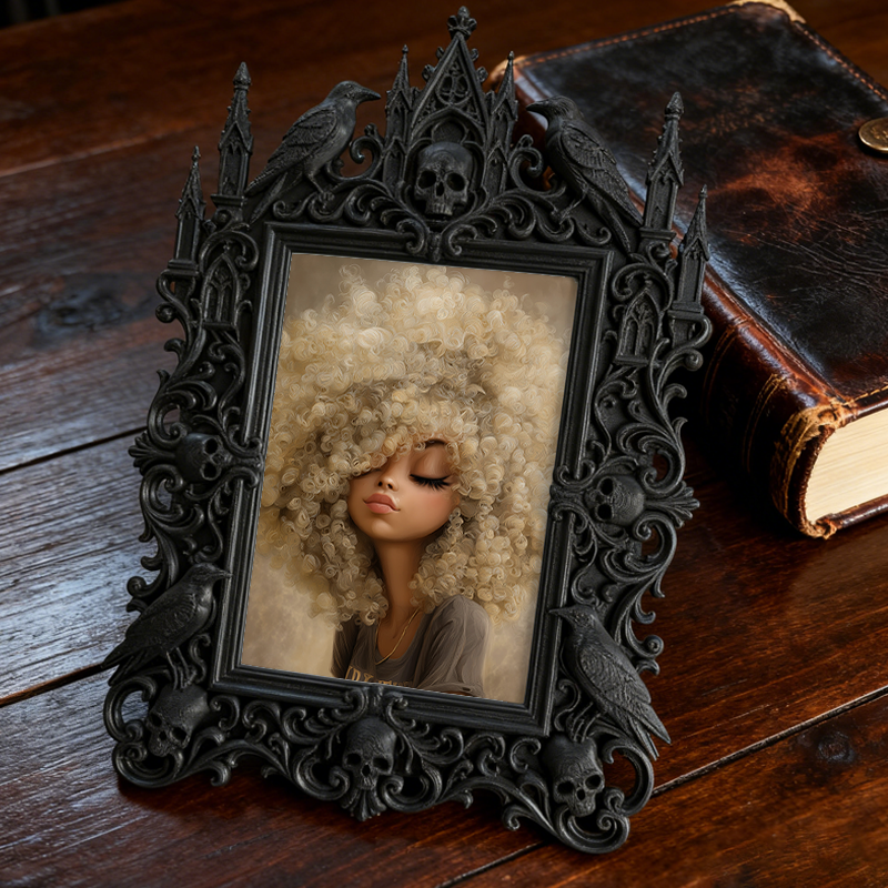 Top-rated Gothic Dark-style Photo Frame | Witchy Crystal Shop Shelf Decor, Photo Ornament, Wall-mountable & Tabletop, Waterproof Sparkle Fra