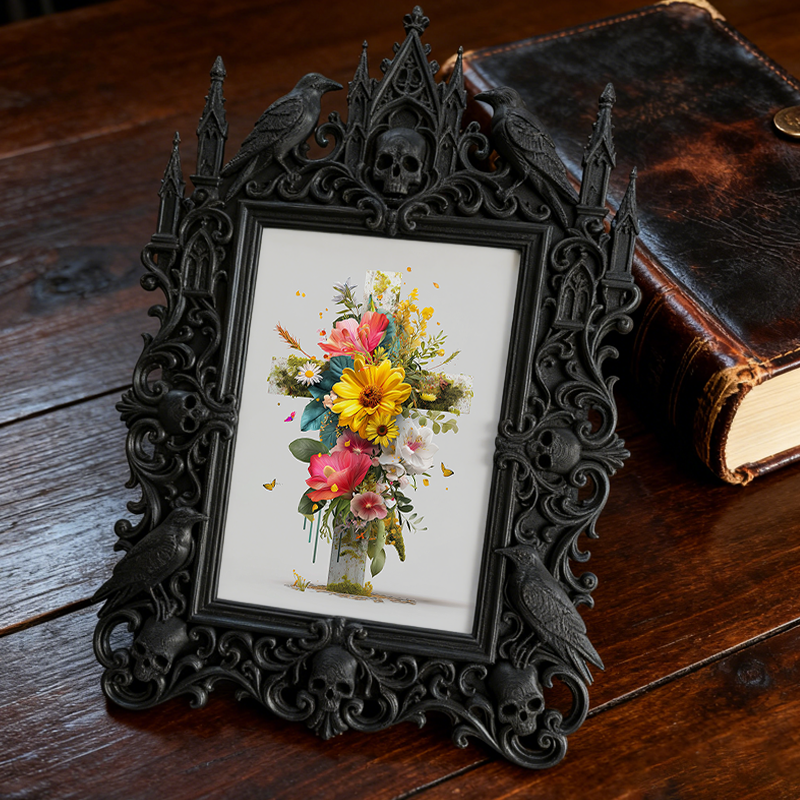 Stylish Gothic Dark-style Photo Frame | Retro Bicycle Repair Shop Wall Decor, Photo Ornament, Wall-mountable & Tabletop, Waterproof Industri