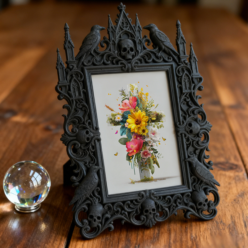 Stylish Gothic Dark-style Photo Frame | Retro Bicycle Repair Shop Wall Decor, Photo Ornament, Wall-mountable & Tabletop, Waterproof Industri