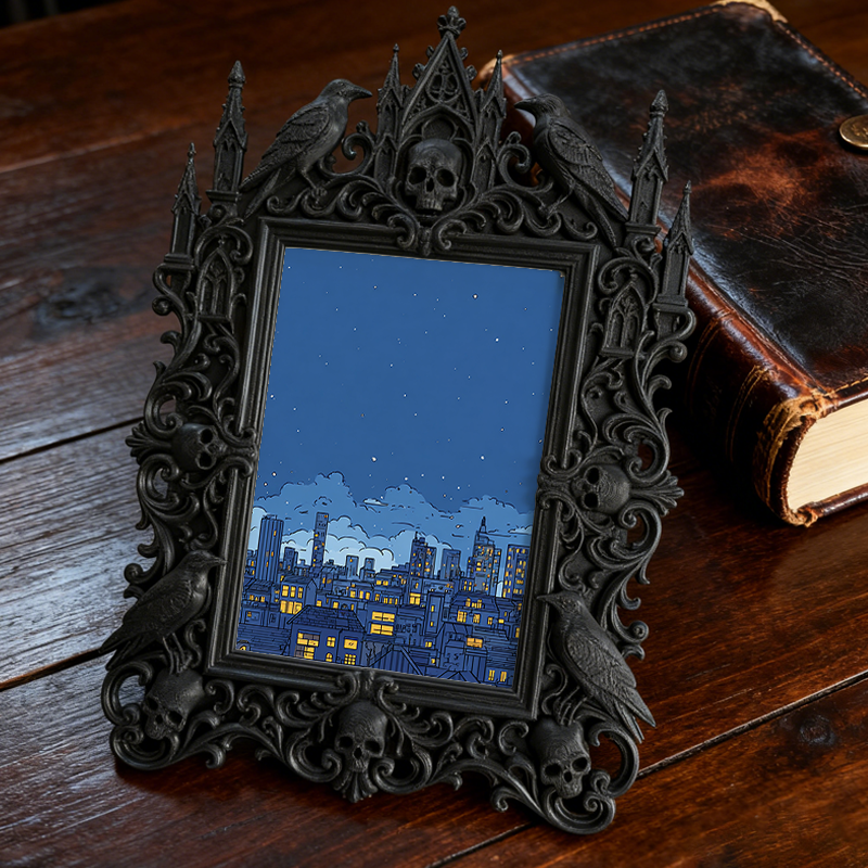 Popular Gothic Dark-style Photo Frame | Dark Fairy Tale Themed Kids’ Room Decor, Photo Ornament, Wall/Table Dual-use, Waterproof Anti-fade F