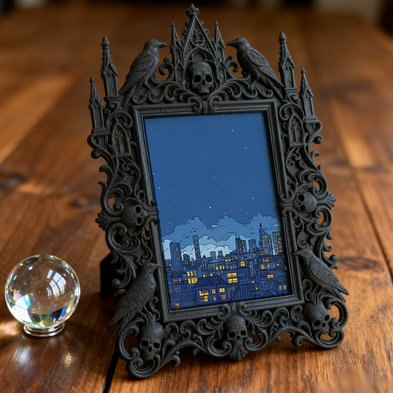 Popular Gothic Dark-style Photo Frame | Dark Fairy Tale Themed Kids’ Room Decor, Photo Ornament, Wall/Table Dual-use, Waterproof Anti-fade F