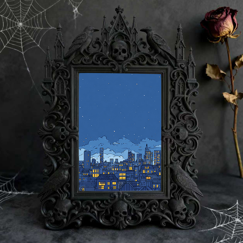 Popular Gothic Dark-style Photo Frame | Dark Fairy Tale Themed Kids’ Room Decor, Photo Ornament, Wall/Table Dual-use, Waterproof Anti-fade F