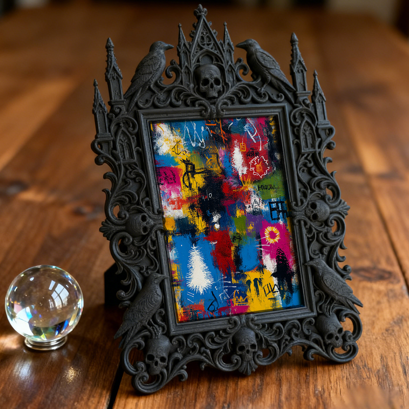 Stylish Gothic Dark-style Photo Frame | Wiccan Altar Side Decor, Photo Ornament, Wall-mountable & Tabletop, Waterproof Vintage Plastic Frame