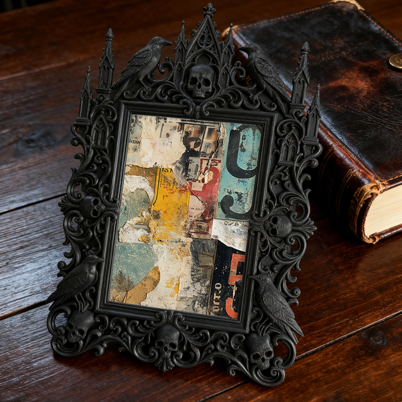 Hot-selling Gothic Dark-style Photo Frame | Dark Floral Arrangement Studio Decor, Photo Ornament, Wall/Table Dual-use, Waterproof Elegant Fr