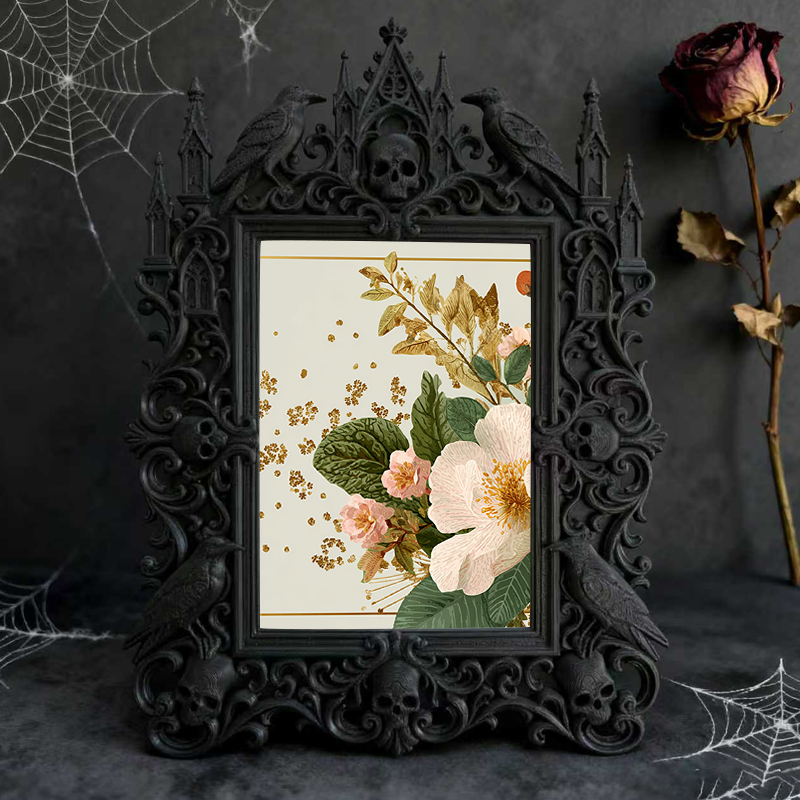 Stylish Gothic Dark-style Photo Frame | Halloween Costume Rental Shop Decor, Photo Ornament, Wall-mountable & Tabletop, Waterproof Foldable 