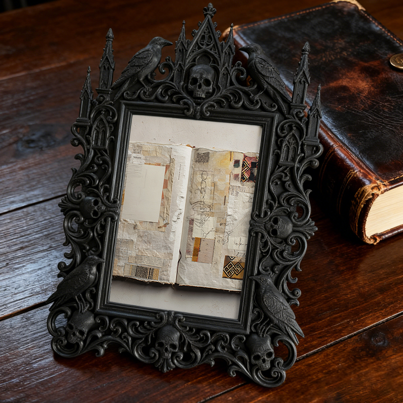 Premium Gothic Dark-style Photo Frame | Gothic Bead Jewelry Making Shop Decor, Photo Ornament, Wall-mountable & Tabletop, Waterproof Light F