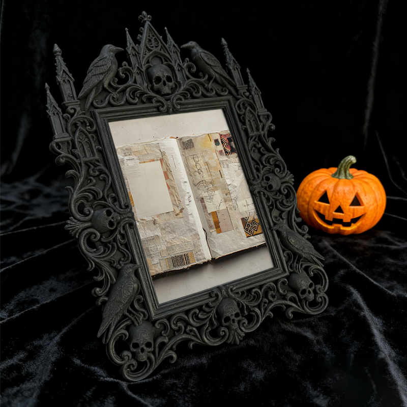 Premium Gothic Dark-style Photo Frame | Gothic Bead Jewelry Making Shop Decor, Photo Ornament, Wall-mountable & Tabletop, Waterproof Light F