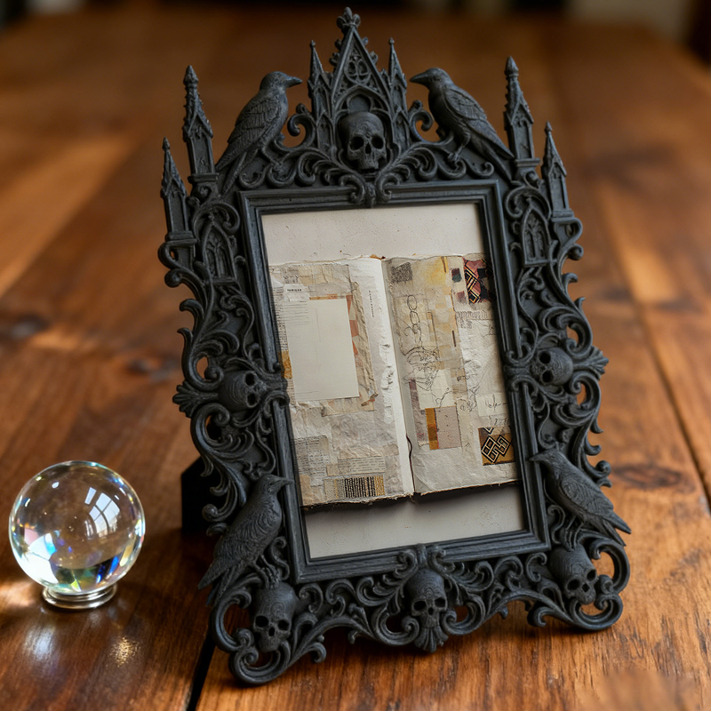 Premium Gothic Dark-style Photo Frame | Gothic Bead Jewelry Making Shop Decor, Photo Ornament, Wall-mountable & Tabletop, Waterproof Light F