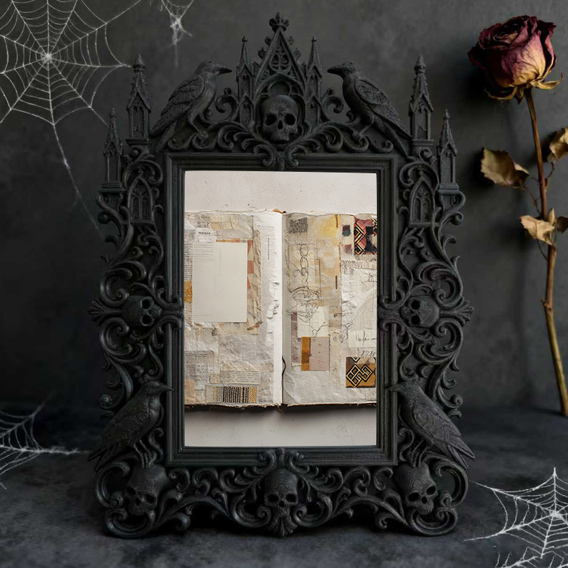 Premium Gothic Dark-style Photo Frame | Gothic Bead Jewelry Making Shop Decor, Photo Ornament, Wall-mountable & Tabletop, Waterproof Light F