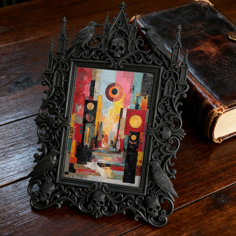 Premium Gothic Dark-style Photo Frame | Gothic Pottery Shop Shelf Decor, Photo Ornament, Wall-mountable & Tabletop, Waterproof Sturdy Plasti