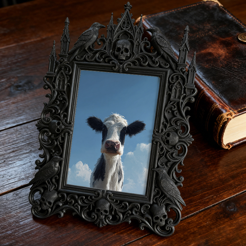 Stylish Gothic Dark-style Photo Frame | Gothic Pet Memorial Boutique Decor, Photo Ornament, Wall-mountable & Tabletop, Waterproof Warm-tone 