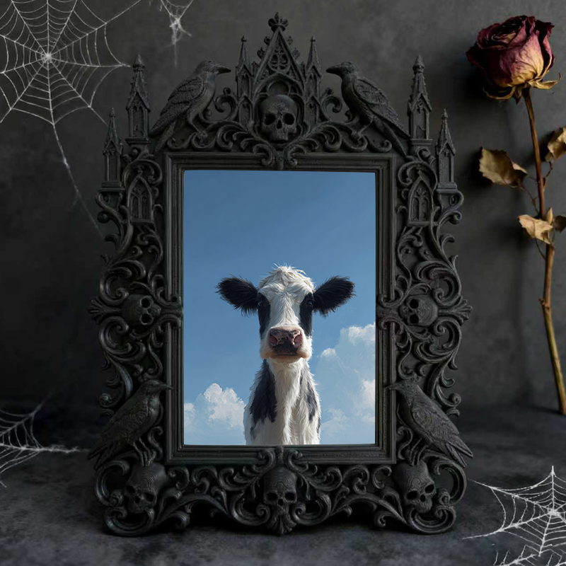 Stylish Gothic Dark-style Photo Frame | Gothic Pet Memorial Boutique Decor, Photo Ornament, Wall-mountable & Tabletop, Waterproof Warm-tone 