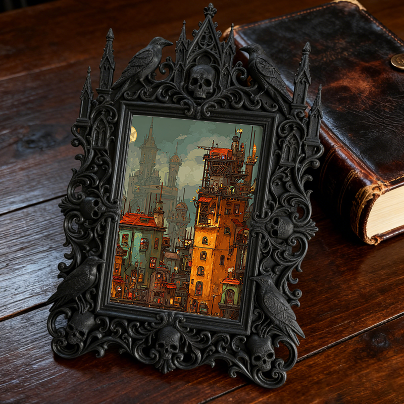 Luxury Gothic Dark-style Photo Frame | Gothic Hotel Suite Nightstand Decor, Photo Ornament, Wall-mountable & Tabletop, Waterproof Elegant Pl