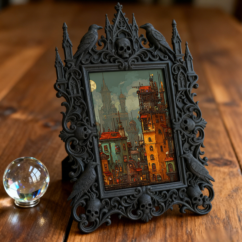 Luxury Gothic Dark-style Photo Frame | Gothic Hotel Suite Nightstand Decor, Photo Ornament, Wall-mountable & Tabletop, Waterproof Elegant Pl