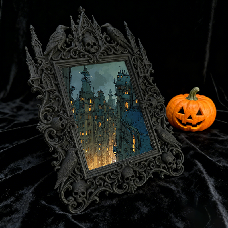 Trendy Gothic Dark-style Photo Frame | Horror Cosplay Photoshoot Studio Decor, Photo Ornament, Dual-use Display, Waterproof Retro Frame