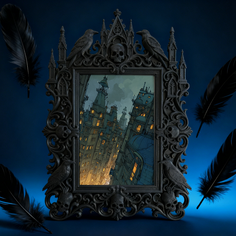 Trendy Gothic Dark-style Photo Frame | Horror Cosplay Photoshoot Studio Decor, Photo Ornament, Dual-use Display, Waterproof Retro Frame