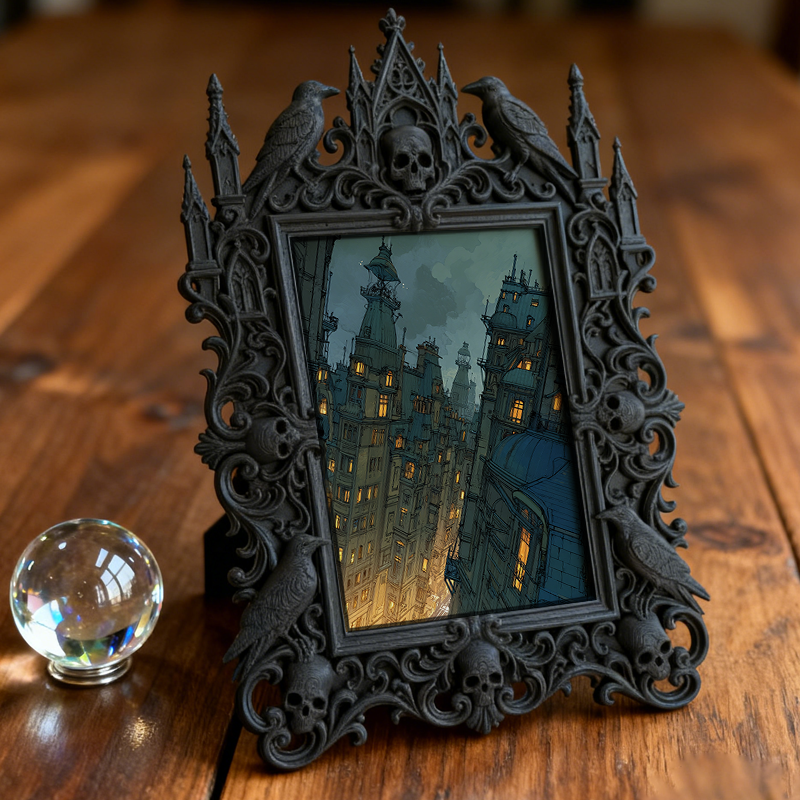 Trendy Gothic Dark-style Photo Frame | Horror Cosplay Photoshoot Studio Decor, Photo Ornament, Dual-use Display, Waterproof Retro Frame