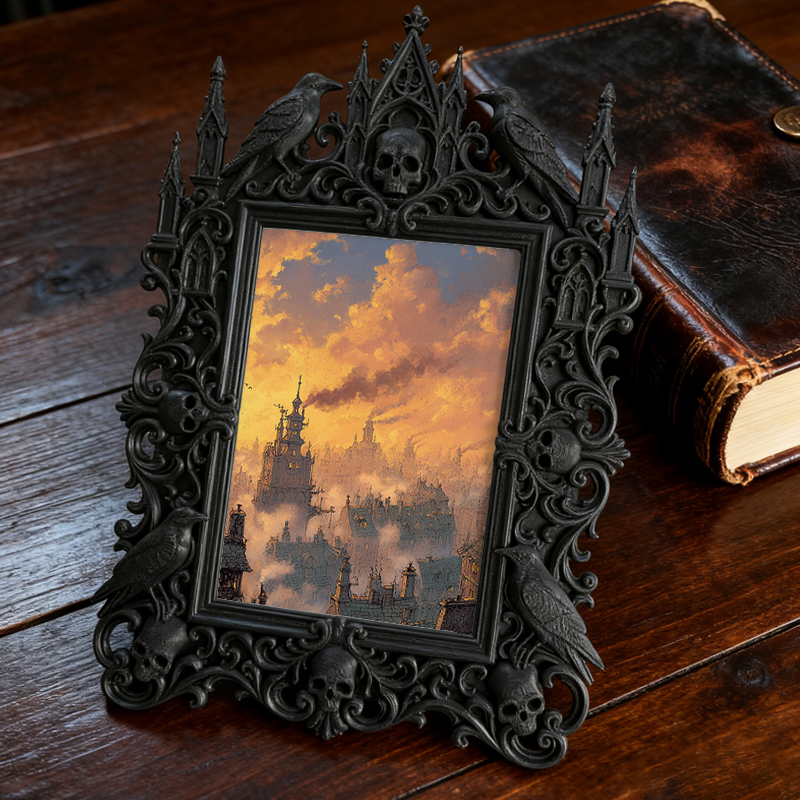 Premium Gothic Dark-style Photo Frame | Gothic Apothecary Shop Decor, Photo Ornament, Wall-mountable & Tabletop, Waterproof Vintage Plastic 