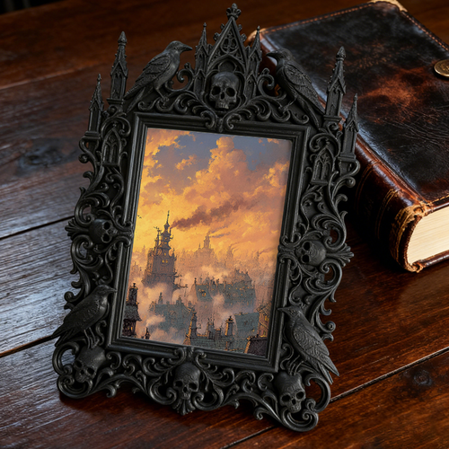 Premium Gothic Dark-style Photo Frame | Gothic Apothecary Shop Decor, Photo Ornament, Wall-mountable & Tabletop, Waterproof Vintage Plastic 
