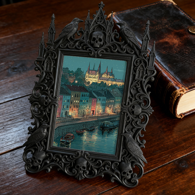 Chic Gothic Dark-style Photo Frame | Dark Leather Craft Studio Display, Photo Ornament, Wall/Table Dual-use, Scratch-resistant Waterproof Fr