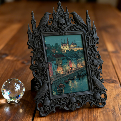 Chic Gothic Dark-style Photo Frame | Dark Leather Craft Studio Display, Photo Ornament, Wall/Table Dual-use, Scratch-resistant Waterproof Fr
