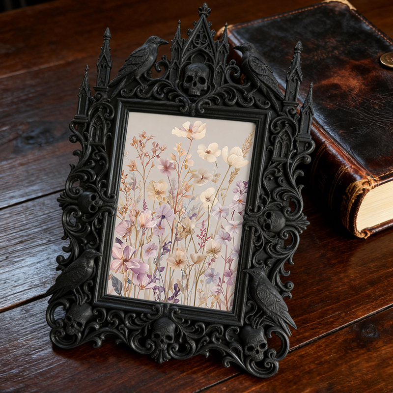Sleek Gothic Dark-style Photo Frame | Occult Candle Wax Seal Studio Decor, Photo Ornament, Wall-mountable & Tabletop, Vintage Waterproof Fra