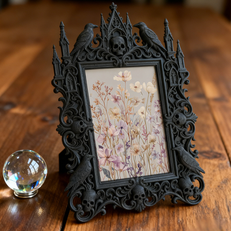 Sleek Gothic Dark-style Photo Frame | Occult Candle Wax Seal Studio Decor, Photo Ornament, Wall-mountable & Tabletop, Vintage Waterproof Fra
