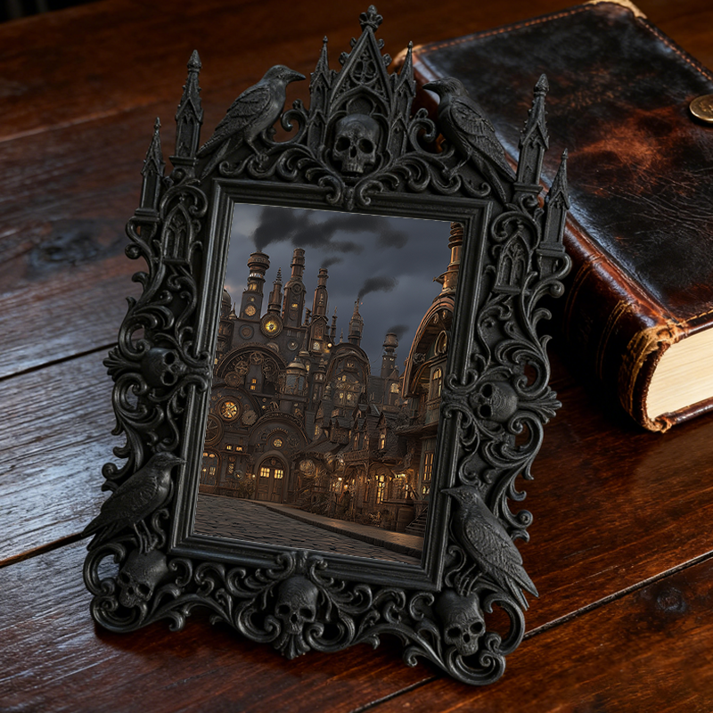 Chic Gothic Dark-style Photo Frame | Gothic Themed Laundry Room Decor, Photo Ornament, Wall/Table Dual-use, Moisture-proof Waterproof Frame