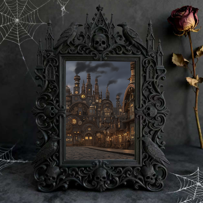 Chic Gothic Dark-style Photo Frame | Gothic Themed Laundry Room Decor, Photo Ornament, Wall/Table Dual-use, Moisture-proof Waterproof Frame