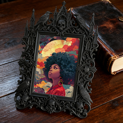 Sleek Gothic Dark-style Photo Frame | Dark Floral Dried Wreath Shop Decor, Photo Ornament, Wall-mountable & Tabletop, Natural Waterproof Fra