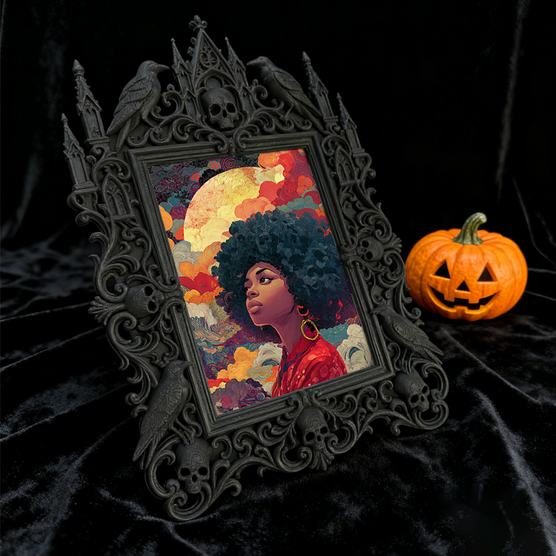 Sleek Gothic Dark-style Photo Frame | Dark Floral Dried Wreath Shop Decor, Photo Ornament, Wall-mountable & Tabletop, Natural Waterproof Fra