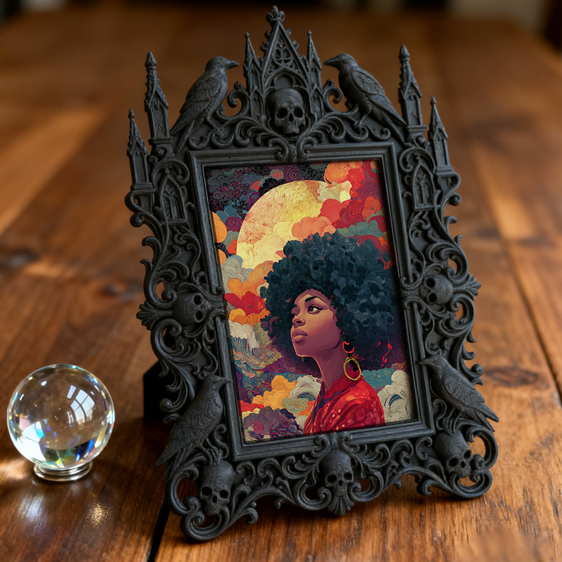 Sleek Gothic Dark-style Photo Frame | Dark Floral Dried Wreath Shop Decor, Photo Ornament, Wall-mountable & Tabletop, Natural Waterproof Fra