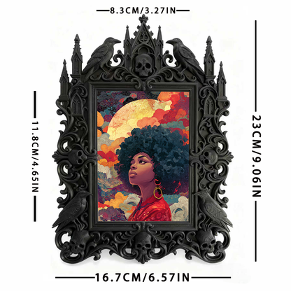 Sleek Gothic Dark-style Photo Frame | Dark Floral Dried Wreath Shop Decor, Photo Ornament, Wall-mountable & Tabletop, Natural Waterproof Fra