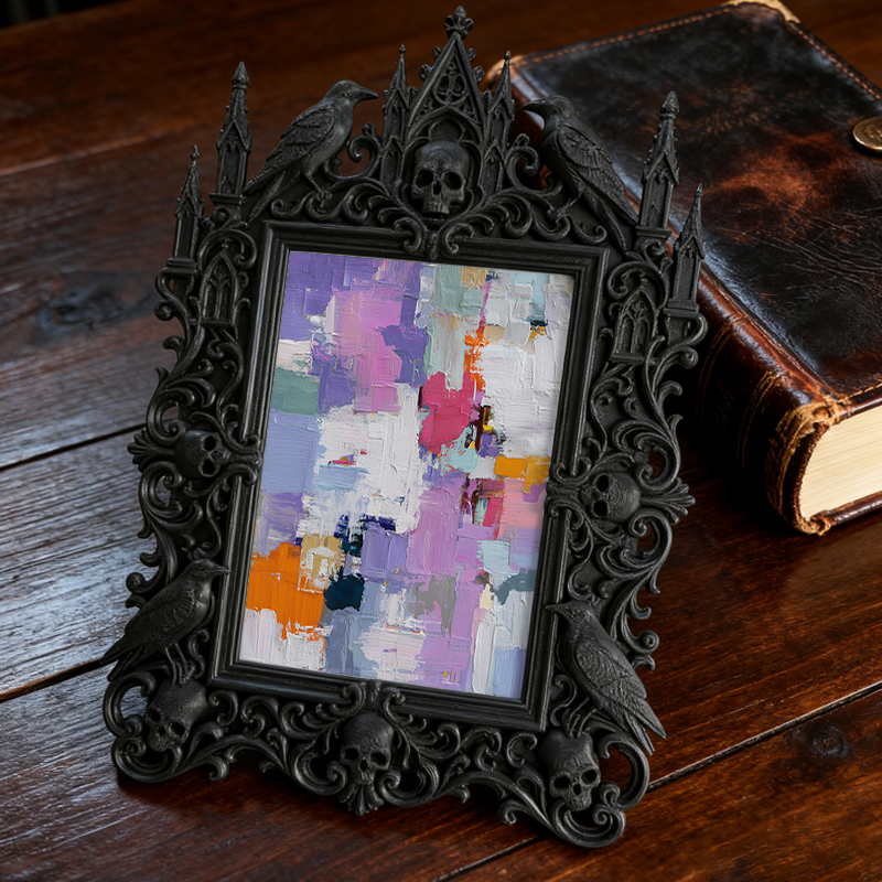 Rare Gothic Dark-style Photo Frame | Dark Fantasy Book Binding Studio Decor, Photo Ornament, Wall-mountable & Tabletop, Vintage Waterproof F