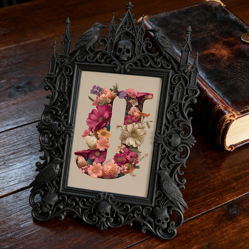 Sleek Gothic Dark-style Photo Frame | Dark Academia Notebook Shop Decor, Photo Ornament, Wall-mountable & Tabletop, Study-friendly Waterproo