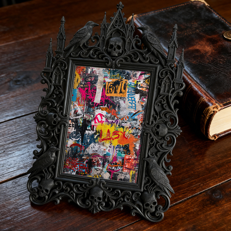 Exclusive Gothic Dark-style Photo Frame | Witchy Herbal Bath Salts Shop Decor, Photo Ornament, Wall-mountable & Tabletop, Relaxing Waterproo