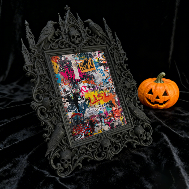 Exclusive Gothic Dark-style Photo Frame | Witchy Herbal Bath Salts Shop Decor, Photo Ornament, Wall-mountable & Tabletop, Relaxing Waterproo