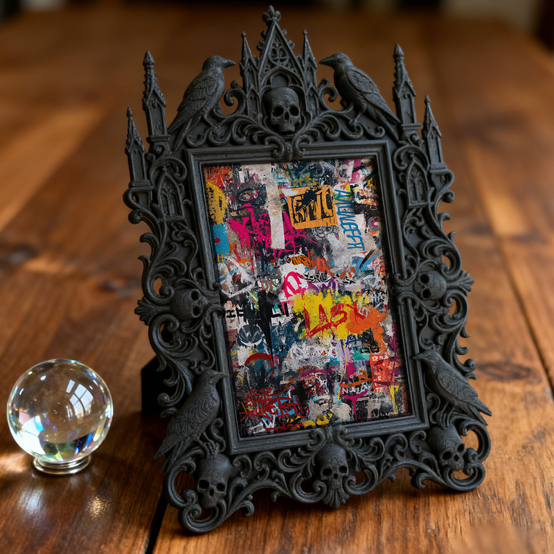 Exclusive Gothic Dark-style Photo Frame | Witchy Herbal Bath Salts Shop Decor, Photo Ornament, Wall-mountable & Tabletop, Relaxing Waterproo