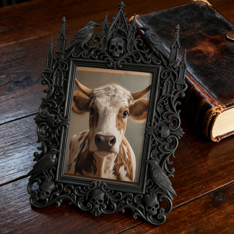 Chic Gothic Dark-style Photo Frame | Gothic Themed Kids’ Playroom Decor, Photo Ornament, Wall/Table Dual-use, Child-safe Waterproof Frame