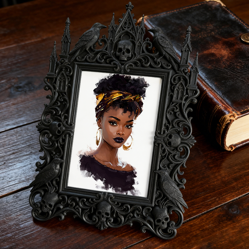 Rare Gothic Dark-style Photo Frame | Dark Fantasy RPG Miniature Painting Studio Decor, Photo Ornament, Wall-mountable & Tabletop, Detailed W
